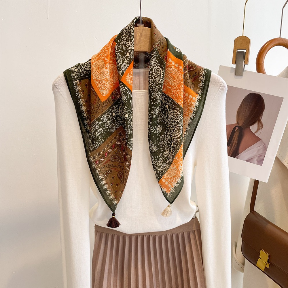 Bandana Cotton - Kwastjes Sjaal Dames Vierkant Katoen Gevoel