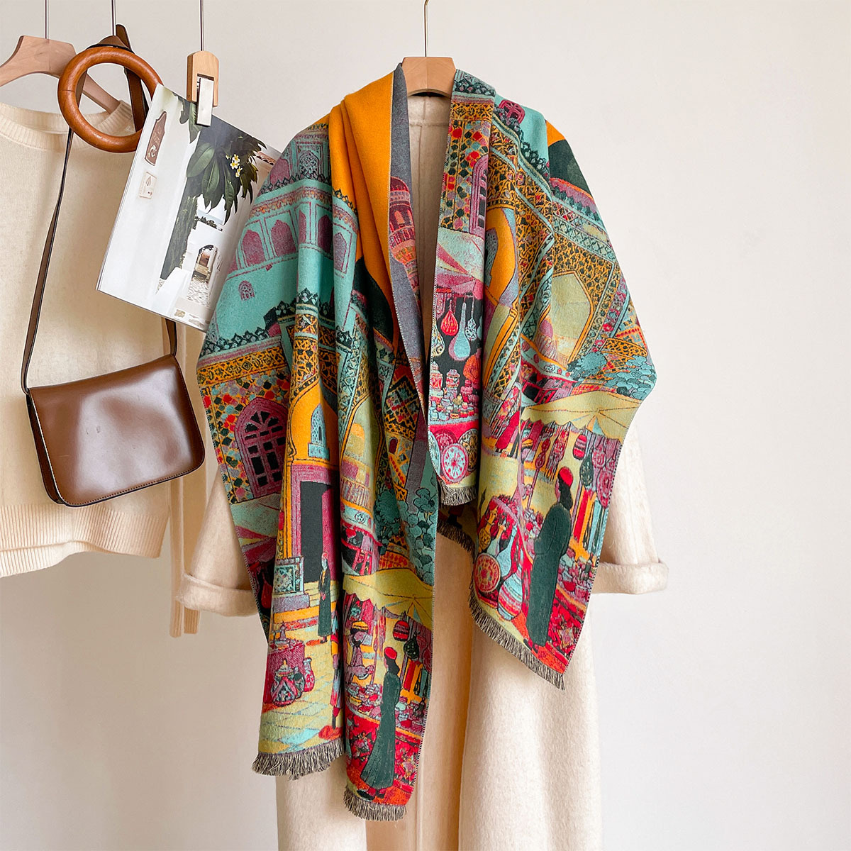 Woven Scarf Blanket - Dames Imitatie Kasjmier Sjaal, Omkeerbare Hoofddoek,