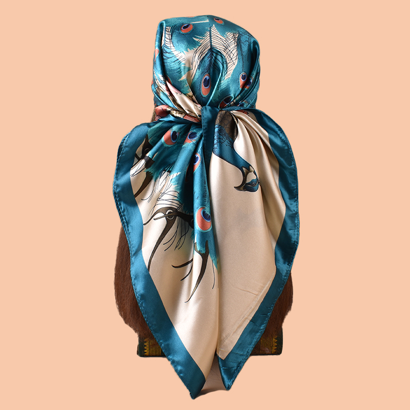 Scarf Silk Square - 1PC Dames Grote Vierkante Sjaal Pauwprint