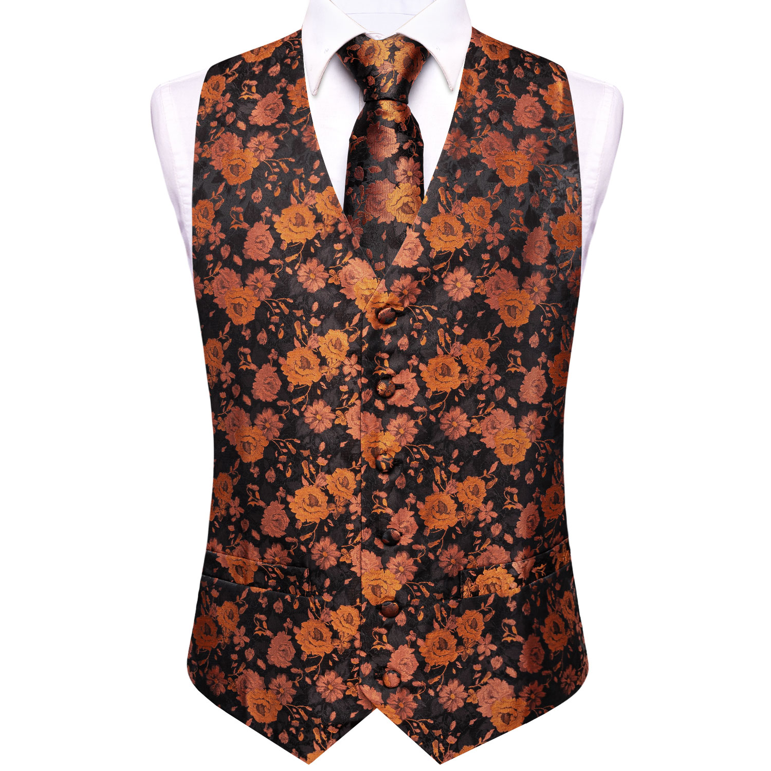 Zwartbruin bloemen herenvest 5 - Pocket Square Set recensie en prijs
